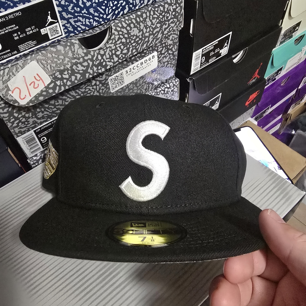 Supreme Black Cap with Gold Chain Embroidery